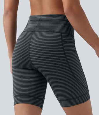 Yoga-Shorts mit hohem Bund, Seitentaschen, Kordelzug und Streifen - 17,8 cm