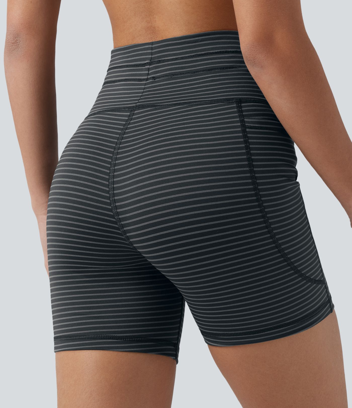 Short cycliste de yoga taille haute à rayures avec cordon de serrage 12,5 cm et poches