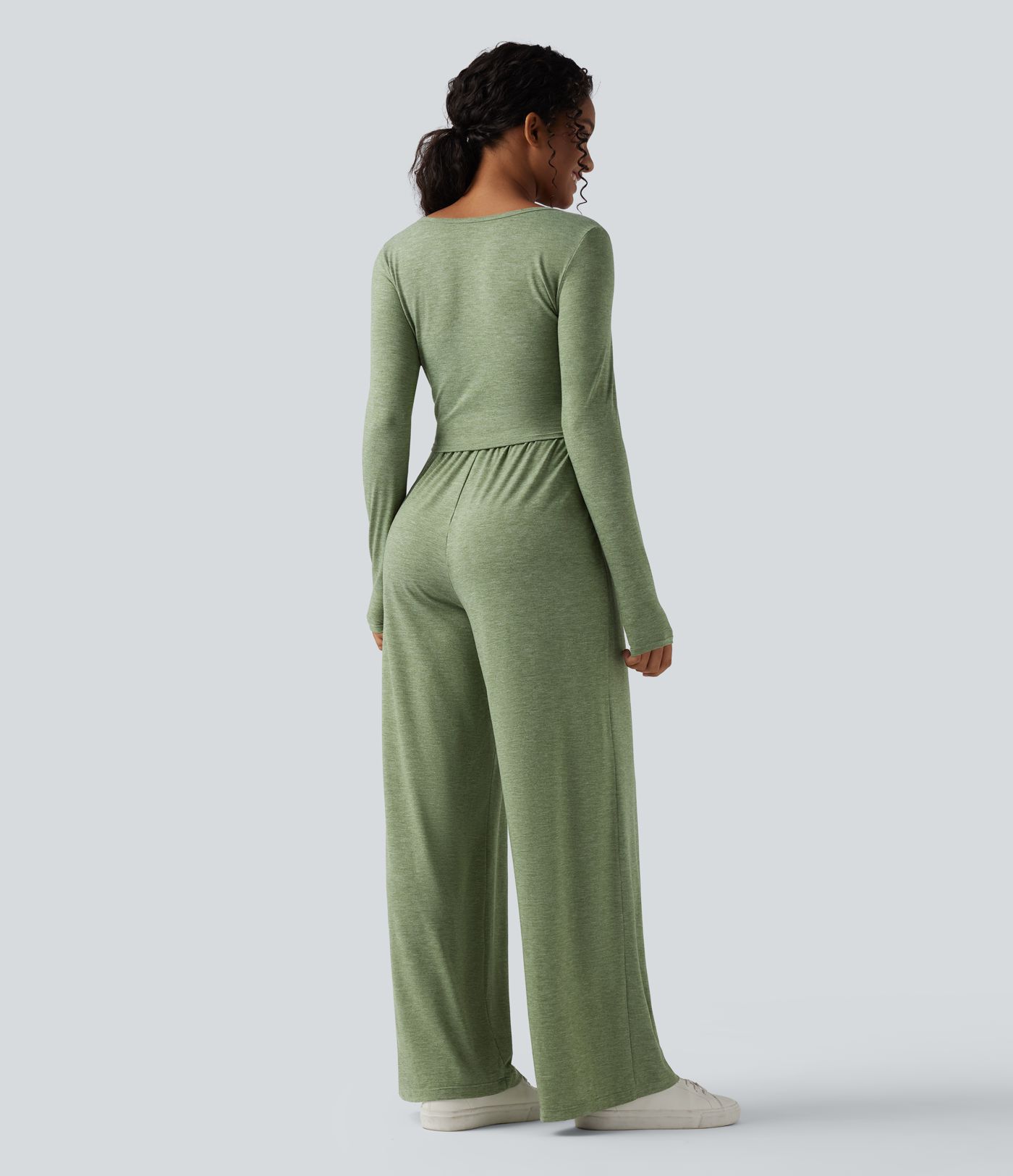 Henley Long Sleeve Drawstring Heathered Casual Baggy Jumpsuit with Pockets-Easy Peezy