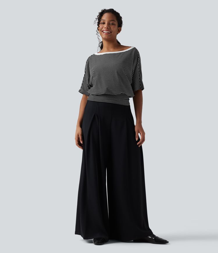 One Shoulder Short Sleeve Stripe Casual T-Shirt