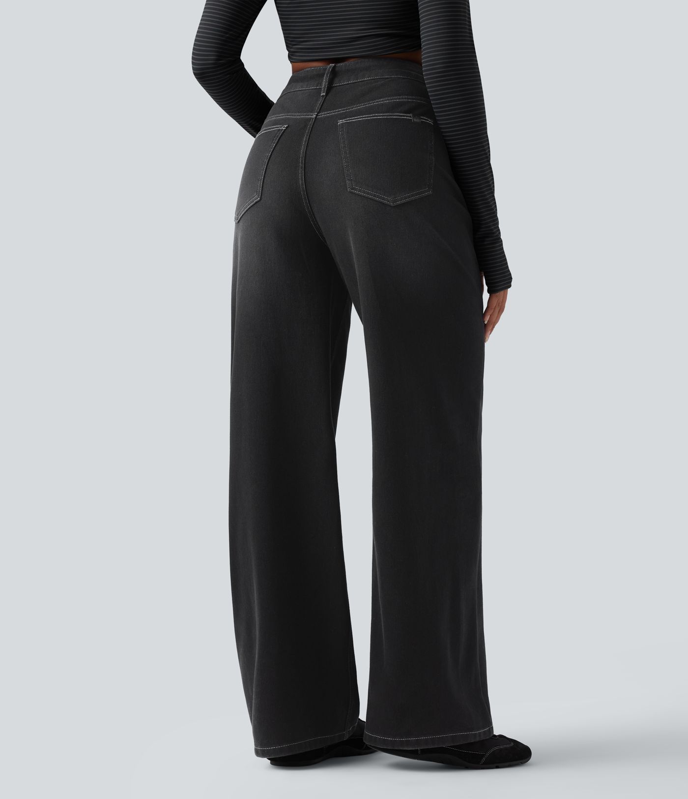 Jean baggy asymétrique Halara Flex™ taille haute effet délavé avec poches