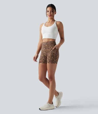Halara UltraSculpt™ Leopard Print High Waisted Tummy Control Training Biker Shorts 5'' with Pockets