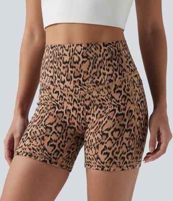 Halara UltraSculpt™ Leopard Print High Waisted Tummy Control Training Biker Shorts 5'' with Pockets