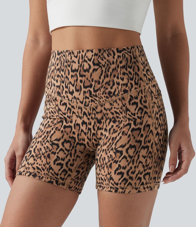 Halara UltraSculpt™ Leopard Print High Waisted Tummy Control Training Biker Shorts 5'' with Pockets