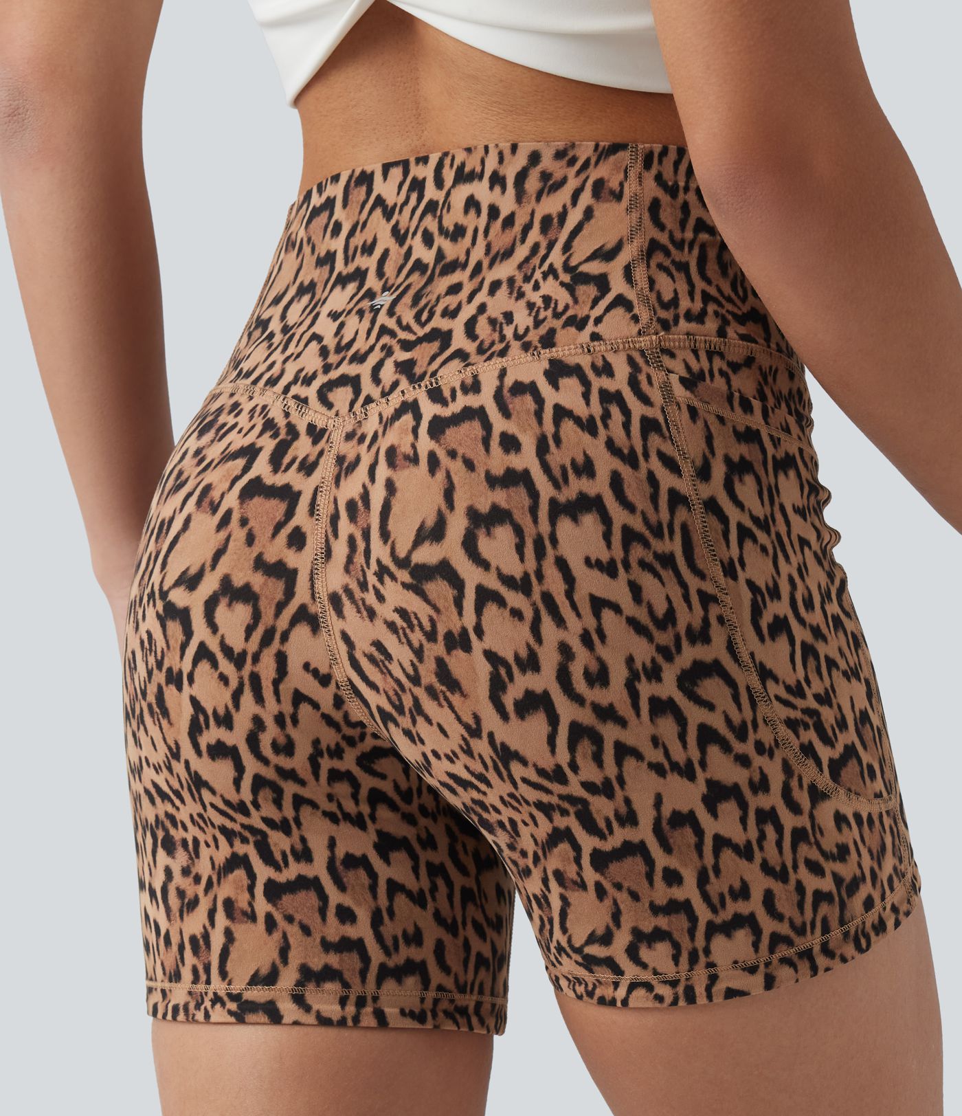 Halara UltraSculpt™ Leopard Print High Waisted Tummy Control Training Biker Shorts 5'' with Pockets