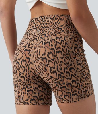 Halara UltraSculpt™ Leopard Print High Waisted Tummy Control Training Biker Shorts 5'' with Pockets