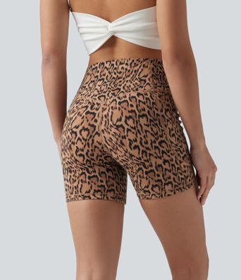 Halara UltraSculpt™ Leopard Print High Waisted Tummy Control Training Biker Shorts 5'' with Pockets