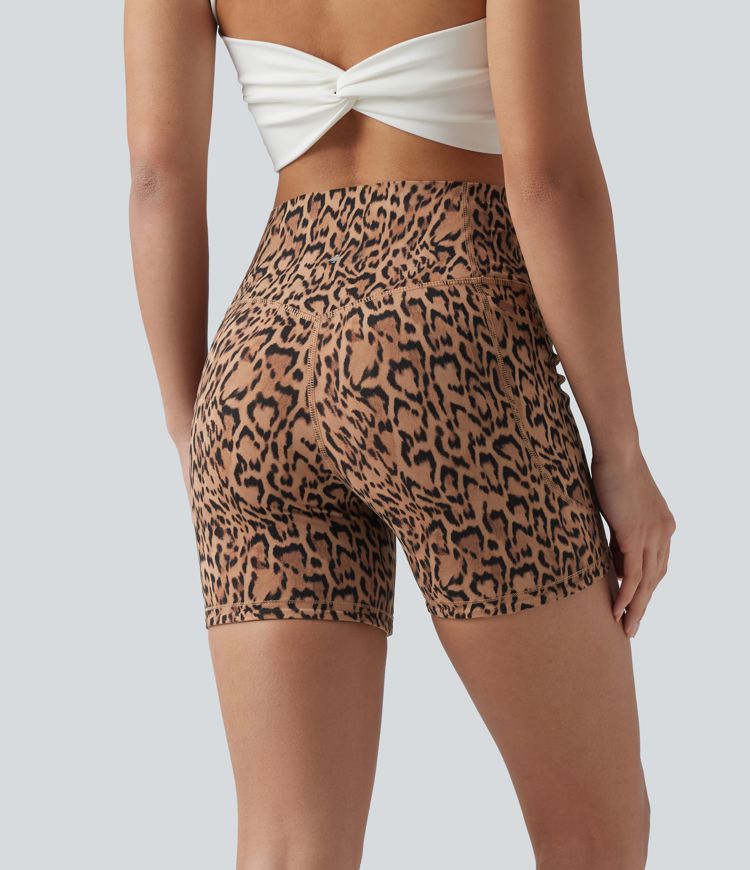 Halara UltraSculpt™ Leopard Print High Waisted Tummy Control Training Biker Shorts 5'' with Pockets