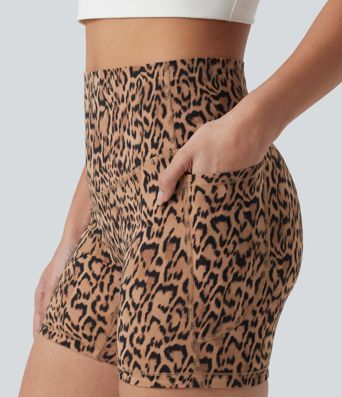 Halara UltraSculpt™ Leopard Print High Waisted Tummy Control Training Biker Shorts 5'' with Pockets