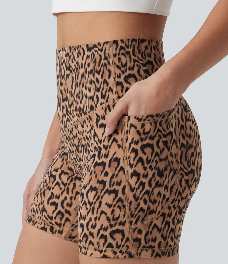 Halara UltraSculpt™ Leopard Print High Waisted Tummy Control Training Biker Shorts 5'' with Pockets