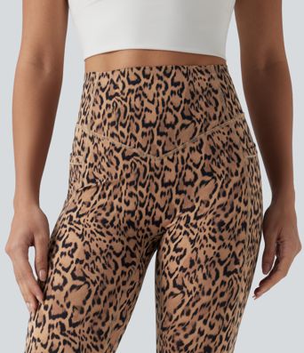 Halara UltraSculpt™ leopárdmintás, magas derekú, ráncolt fenékemelő, hasformázó pedálpusher edzőleggings zsebekkel