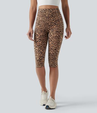Halara UltraSculpt™ leopárdmintás, magas derekú, ráncolt fenékemelő, hasformázó pedálpusher edzőleggings zsebekkel