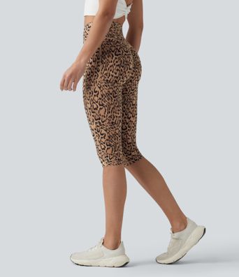Halara UltraSculpt™ leopárdmintás, magas derekú, ráncolt fenékemelő, hasformázó pedálpusher edzőleggings zsebekkel