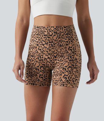 Halara UltraSculpt™ Leopard Print High Waisted Tummy Control Training Biker Shorts 5'' with Pockets