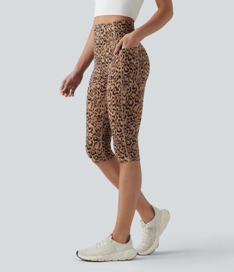 Halara UltraSculpt™ leopárdmintás, magas derekú, ráncolt fenékemelő, hasformázó pedálpusher edzőleggings zsebekkel
