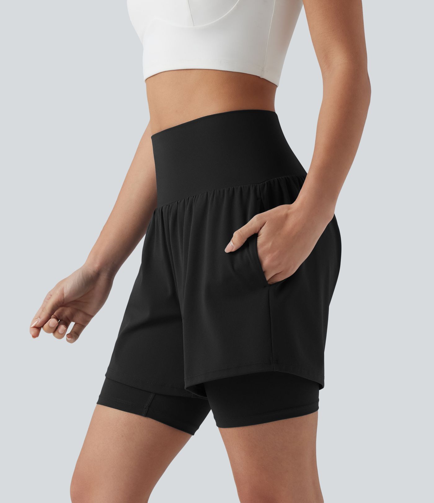 SoftlyZero™ Airy Super High Waisted 2-in-1 Cool Touch Yoga Shorts 7'' with Pockets