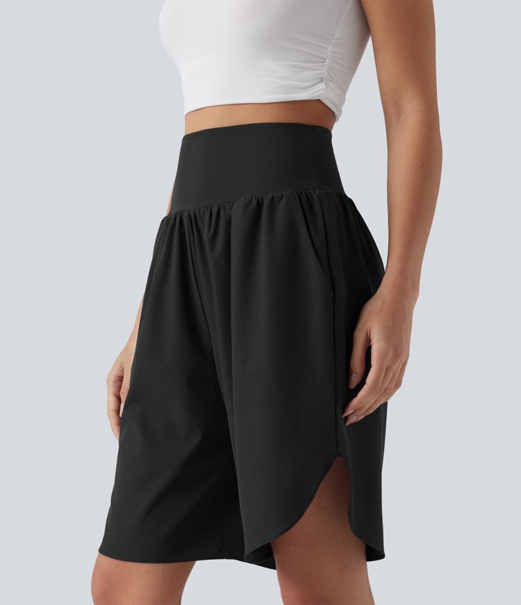 Breezeful™ - Urlaubs-Shorts mit hohem Bund, Seitentaschen, Bauchkontrolle und geschlitztem Saum - schnelltrocknend