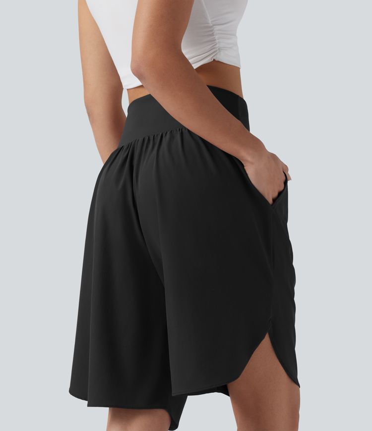 Breezeful™ - Urlaubs-Shorts mit hohem Bund, Seitentaschen, Bauchkontrolle und geschlitztem Saum - schnelltrocknend