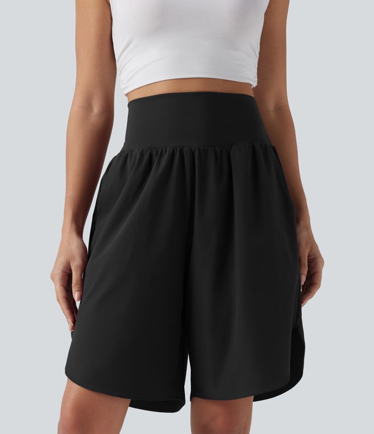 Breezeful™ - Urlaubs-Shorts mit hohem Bund, Seitentaschen, Bauchkontrolle und geschlitztem Saum - schnelltrocknend