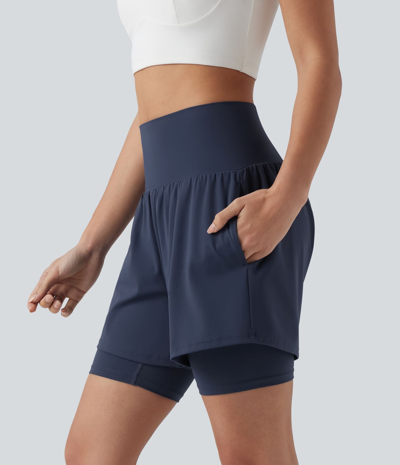 SoftlyZero™ Airy Super High Waisted 2-in-1 Cool Touch Yoga Shorts 7'' with Pockets