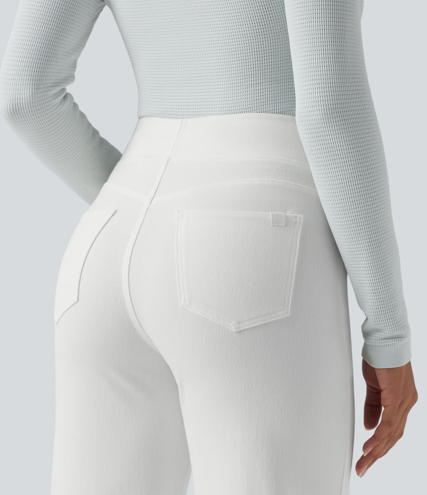 Jean décontracté Halara Flex™ taille haute, extensible, délavé, jambes droites avec poches multiples