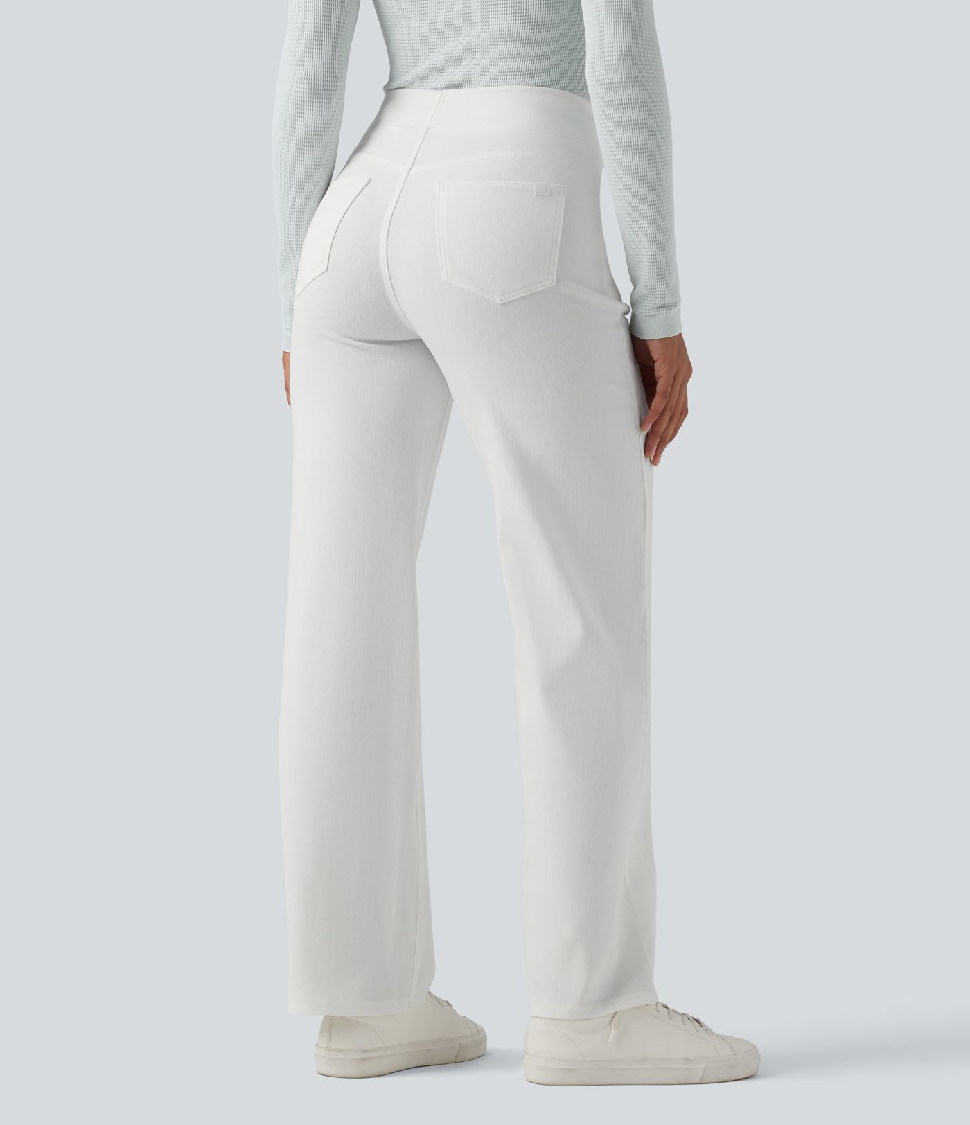 Jean décontracté Halara Flex™ taille haute, extensible, délavé, jambes droites avec poches multiples