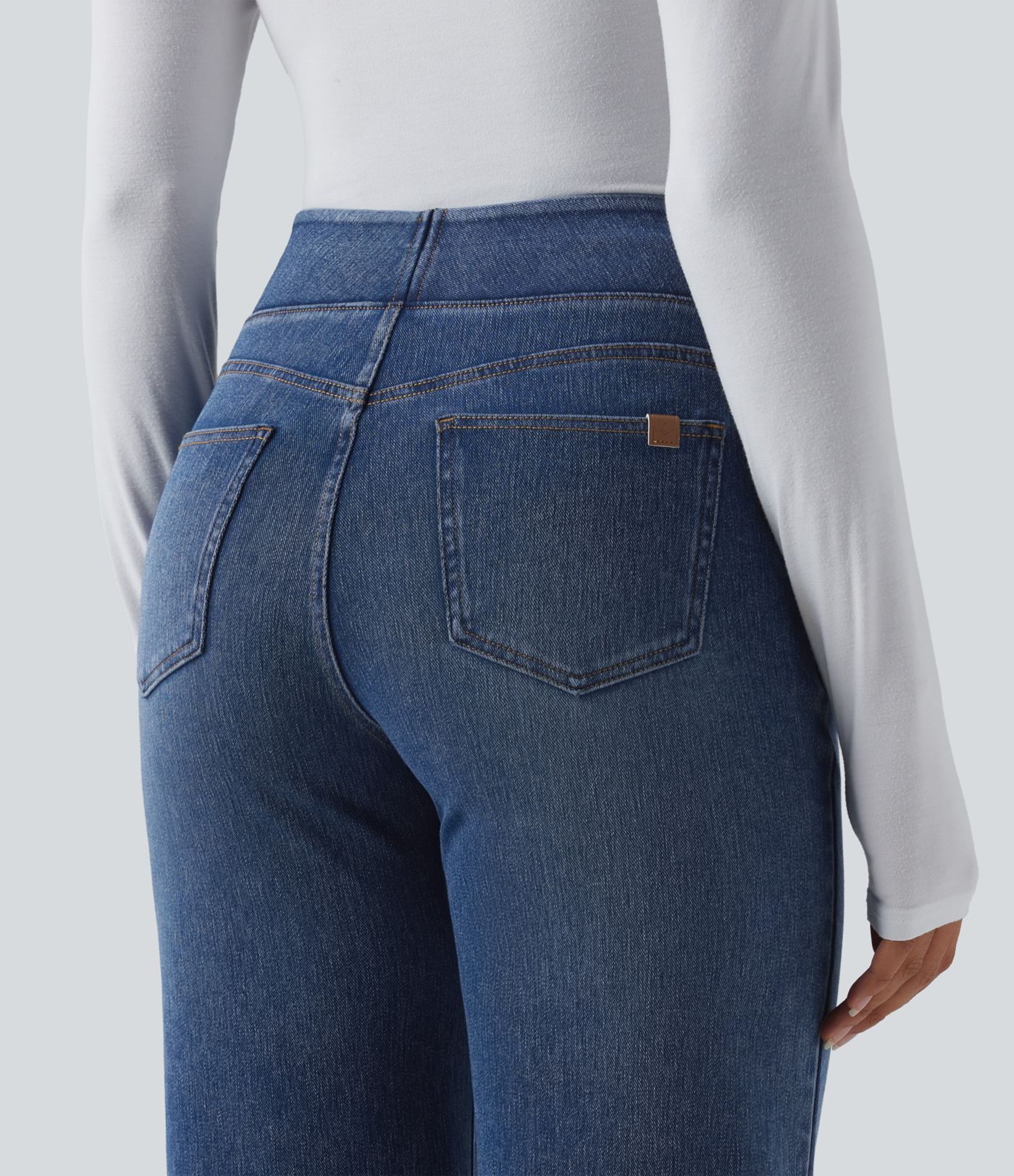 Jean décontracté Halara Flex™ taille haute, extensible, délavé, jambes droites avec poches multiples