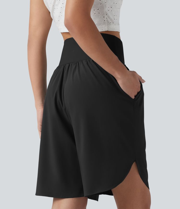 Breezeful™ - Shorts mit hohem Crossover-Bund, Seitentaschen und abgerundetem Saum - schnelltrocknend