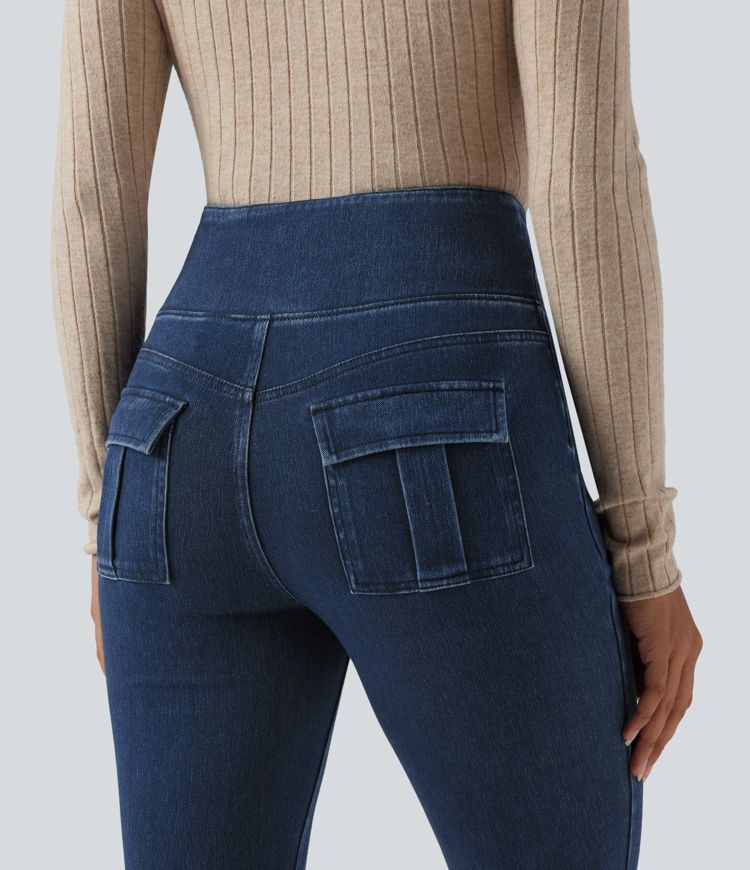 Halara Flex™ SoCinched hochgeschnittene, bauchformende, lässige Denim-Leggings mit Taschen