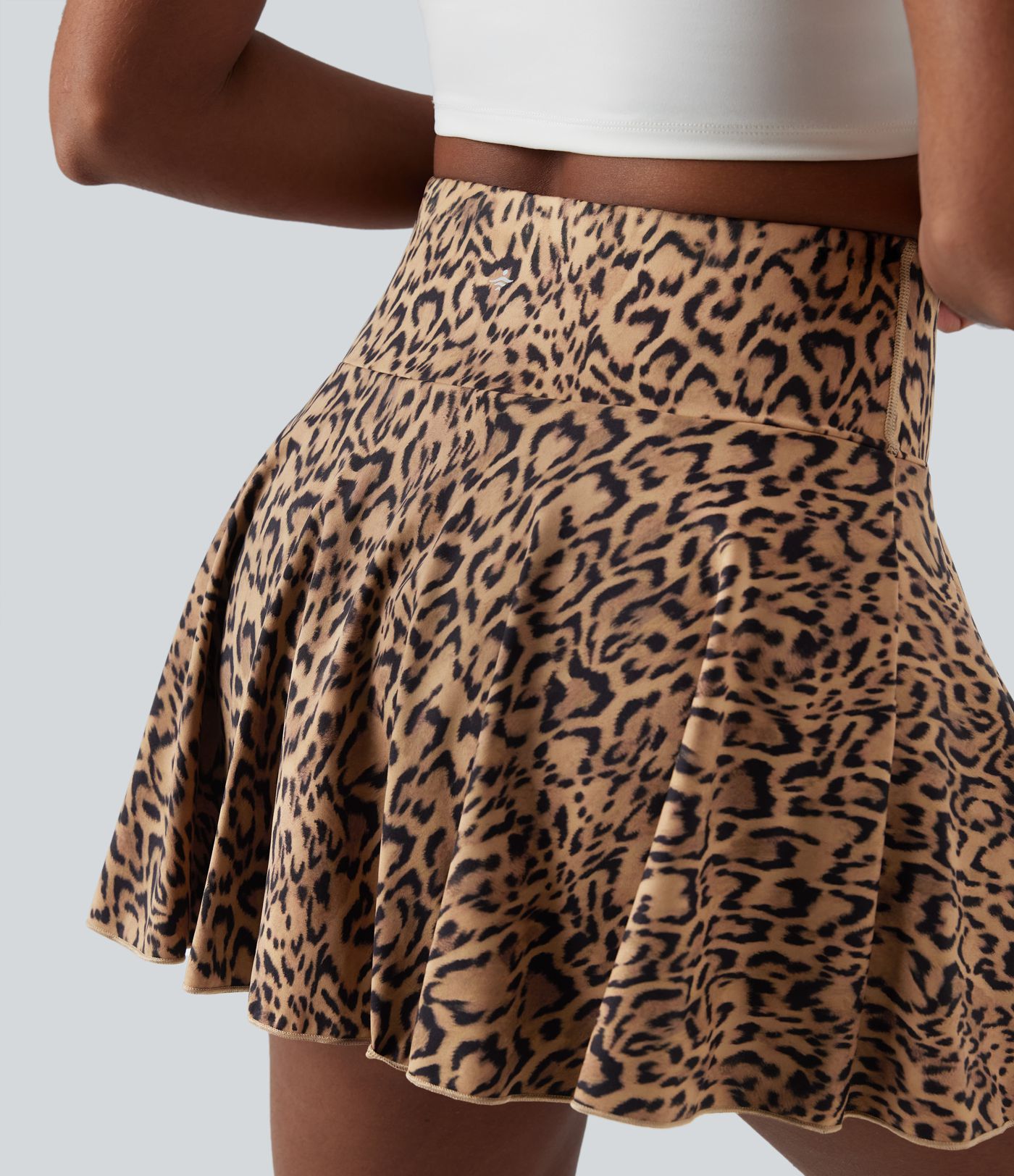 High Waisted 2-in-1 Leopard Print A-line Mini Tennis Skirt with Pockets