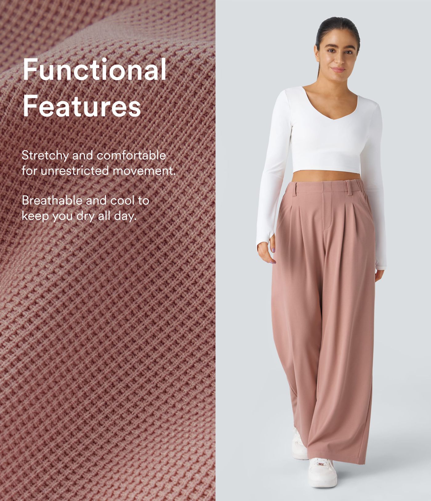 Halara Flex™ Dehnbare Stoffhose mit hohem Bund, Waffelmuster, Seitentaschen und weitem Bein