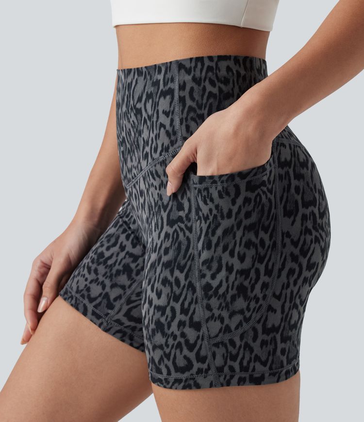 Halara UltraSculpt™ Leopard Print High Waisted Tummy Control Training Biker Shorts 5'' with Pockets