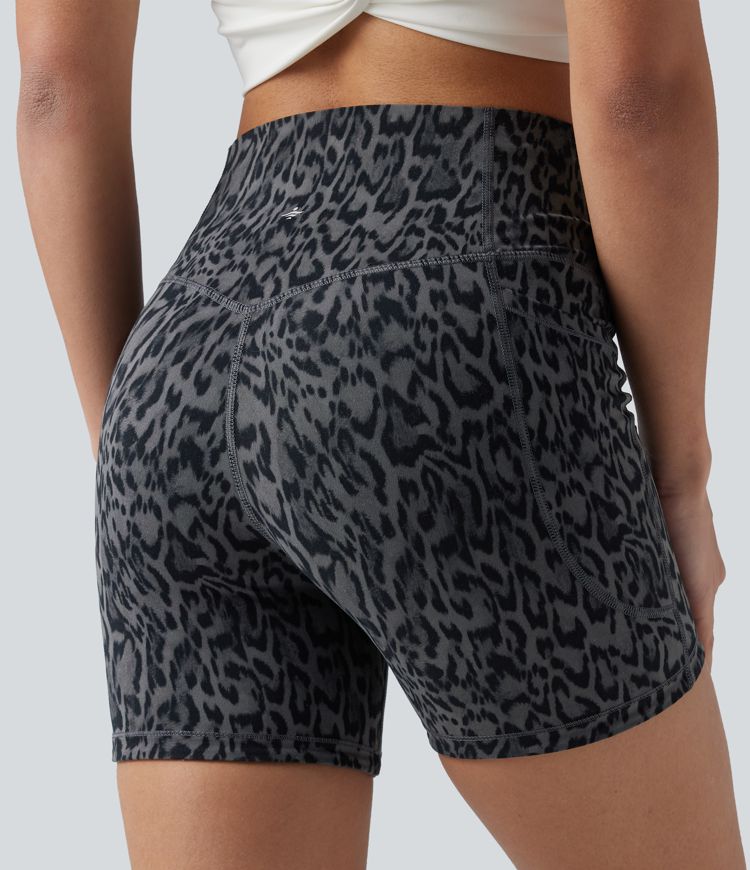 Halara UltraSculpt™ Leopard Print High Waisted Tummy Control Training Biker Shorts 5'' with Pockets