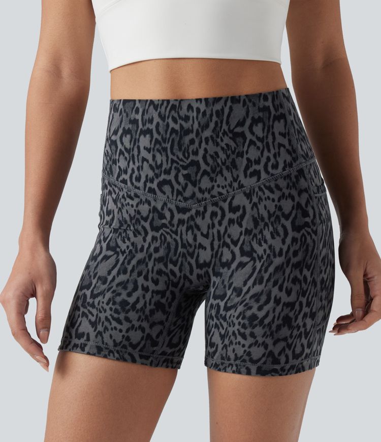 Halara UltraSculpt™ Leopard Print High Waisted Tummy Control Training Biker Shorts 5'' with Pockets
