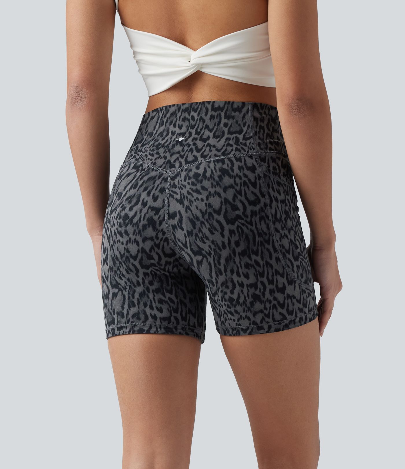 Halara UltraSculpt™ Leopard Print High Waisted Tummy Control Training Biker Shorts 5'' with Pockets