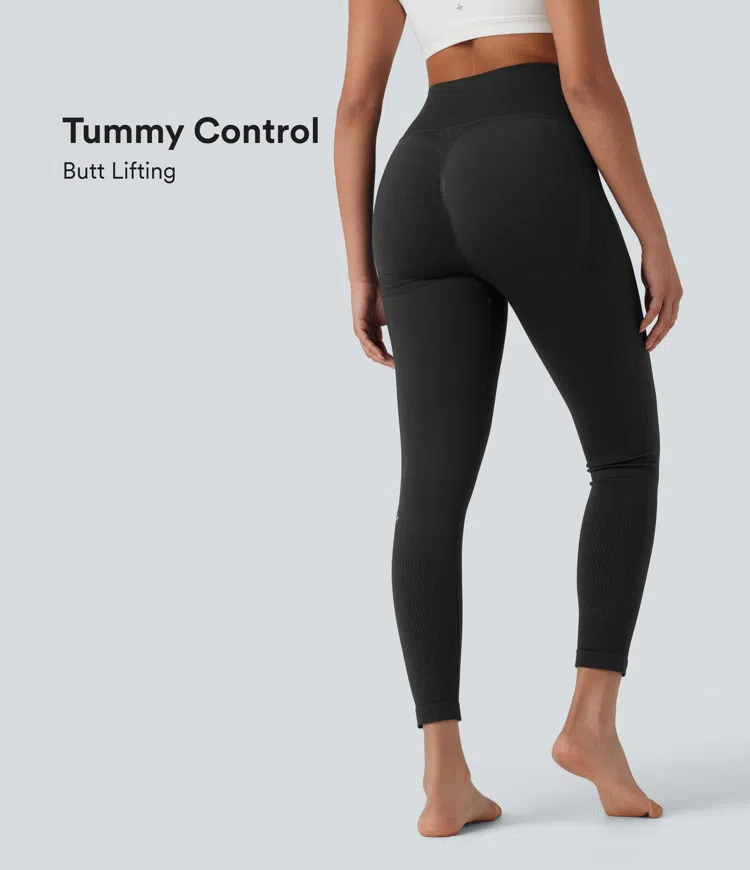 Noir OneForm Seamless Flow legging de yoga taille haute, gainant pour le ventre et effet rehausseur de fesses / 1