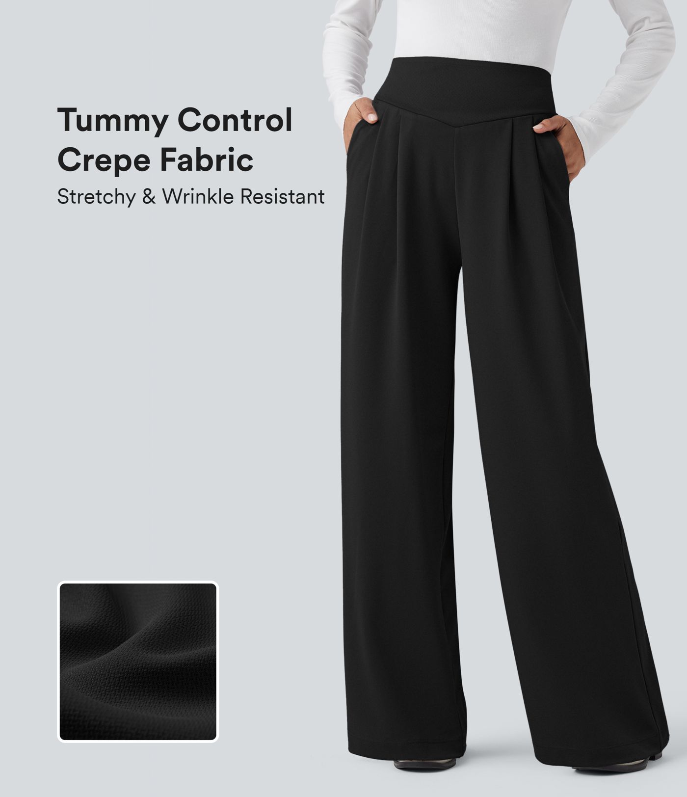 Halara Flex™ High Waisted Tummy Control Crepe Work Straight Leg Trousers with Pockets