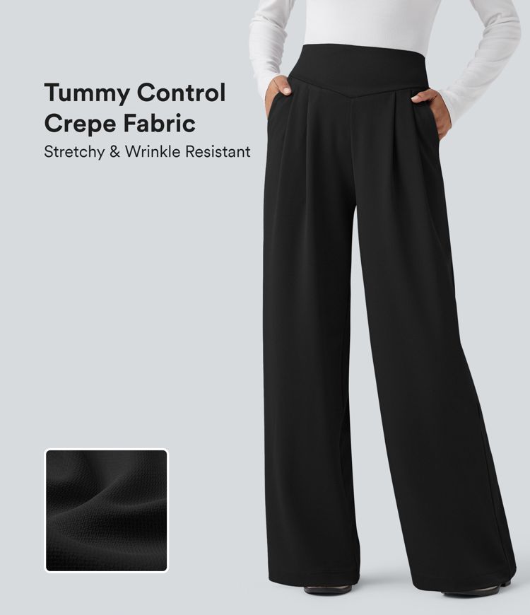 Halara Flex™ High Waisted Tummy Control Crepe Work Straight Leg Trousers with Pockets
