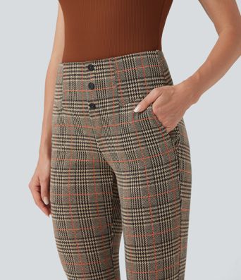 Pantalon de travail skinny Halara Flex™ taille haute avec poches décoratives en pied-de-poule