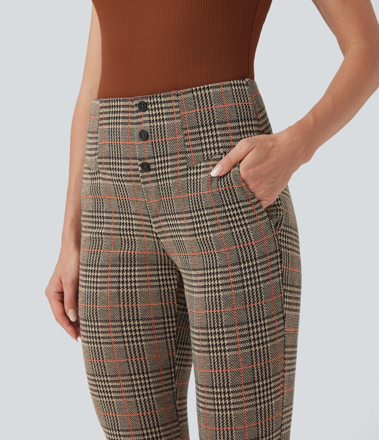 Pantalon de travail skinny Halara Flex™ taille haute avec poches décoratives en pied-de-poule
