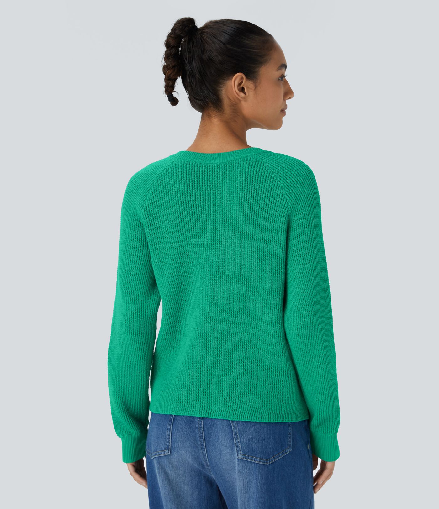 Round Neck Front Long Sleeve Casual Jumper