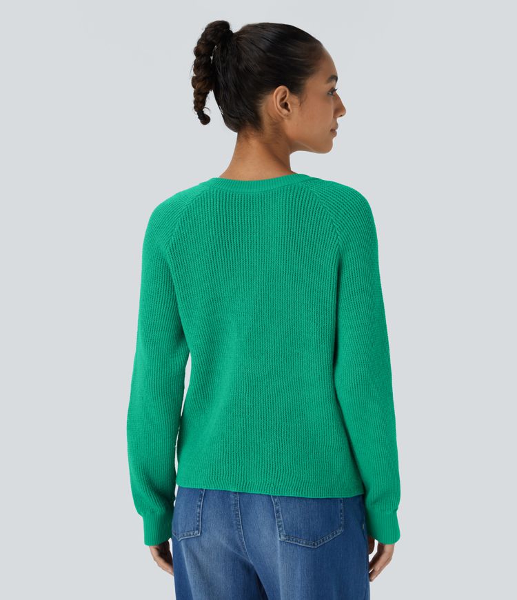 Round Neck Front Long Sleeve Casual Jumper