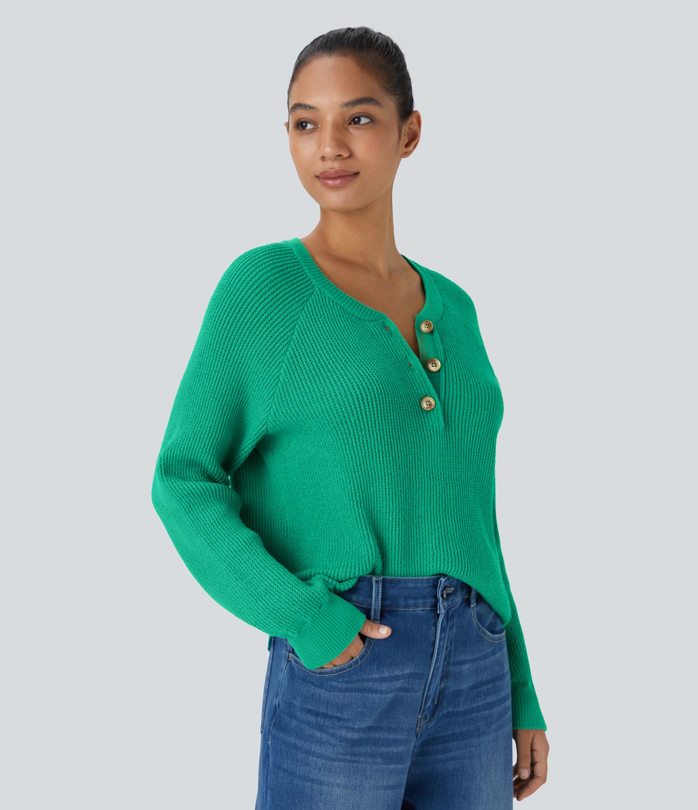 Round Neck Front Long Sleeve Casual Jumper