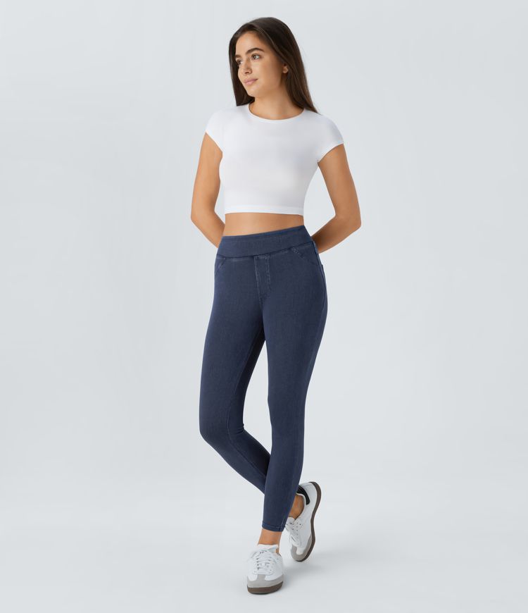 Halara Flex™ Jeans Jeggings aus elastischem Strick-Denim mit hohem Bund und Gesäßtaschen