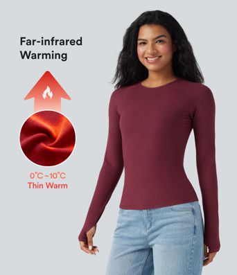 Halara HeatCore Round Neck Long Sleeve Thumb Holes Slim Casual Warming Top