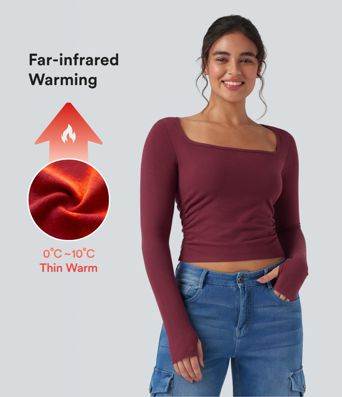 Halara HeatCore U-Neck Long Sleeve Thumb Holes Ruched Slim Casual Warming Top Halara HeatCore U-Neck Long Sleeve Thumb Holes Ruched Slim Casual Warming Top