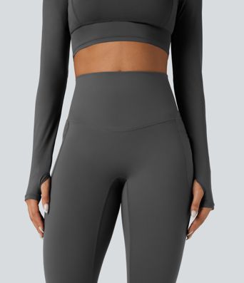 Halara Ultrasculpt™ Heat High Waisted Tummy Control Crossover Back Fleece Running Leggings with Pockets