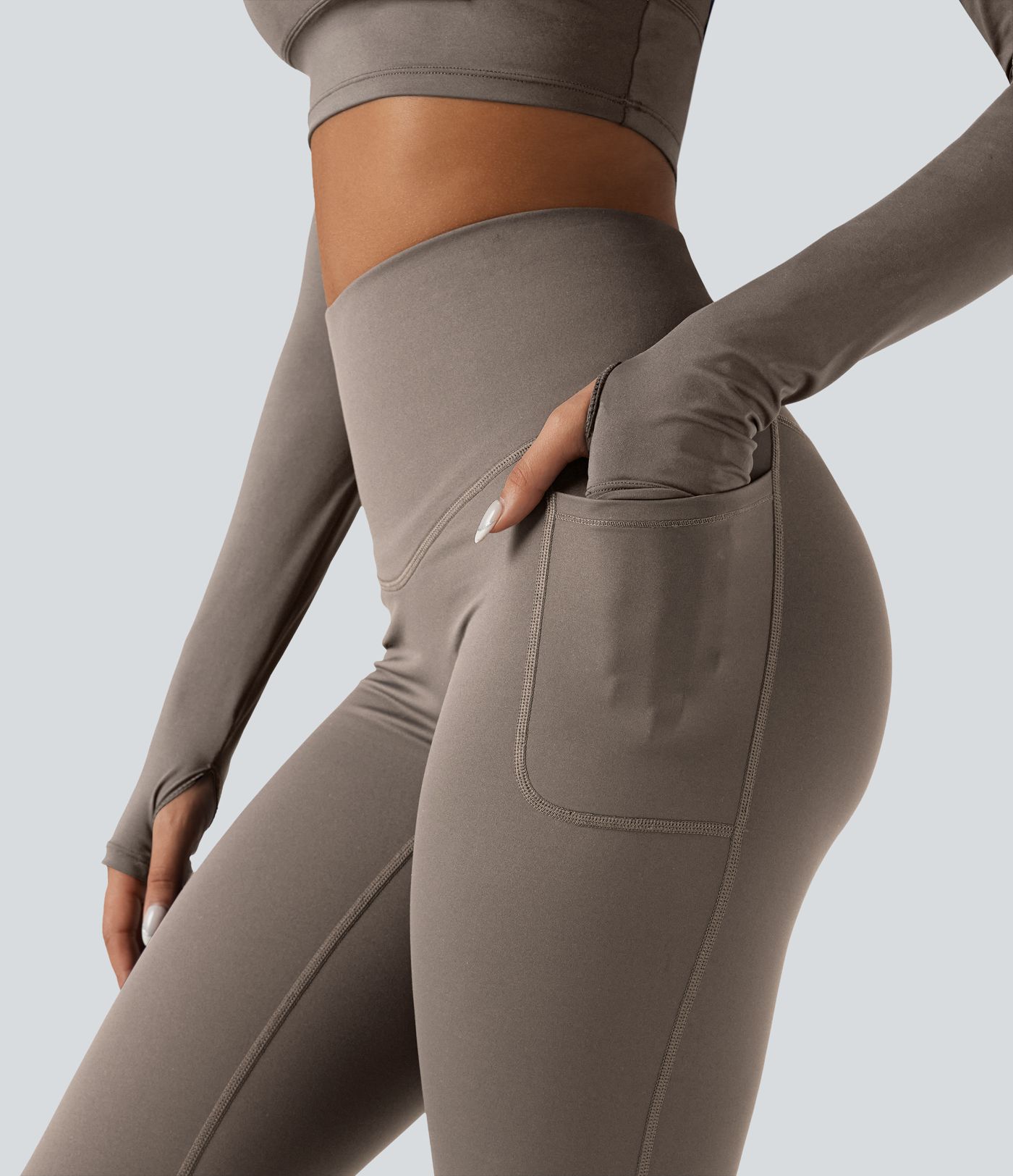 Halara Ultrasculpt™ Heat High Waisted Tummy Control Crossover Back Fleece Running Leggings with Pockets