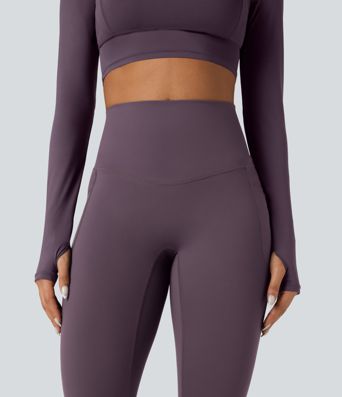 Halara Ultrasculpt™ Heat High Waisted Tummy Control Crossover Back Fleece Running Leggings with Pockets