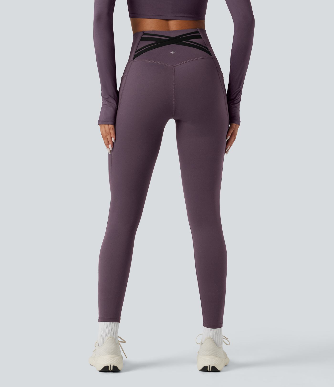 Halara Ultrasculpt™ Heat High Waisted Tummy Control Crossover Back Fleece Running Leggings with Pockets